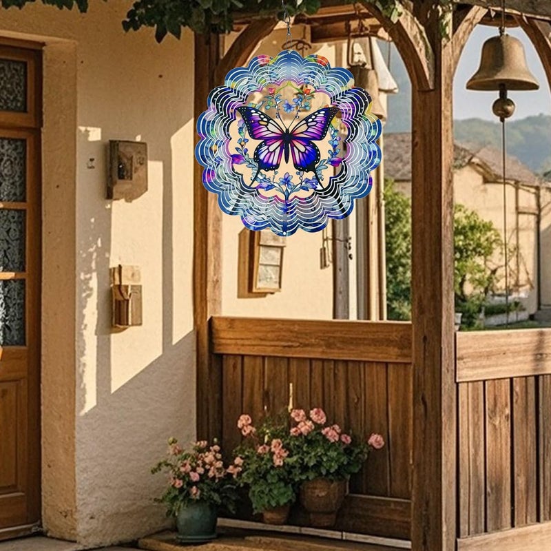 YTAONS 12 in Wind Spinners Outdoor, Butterfly Hanging Spinners 3D Stainless Steel Wind Sculpture for Garden Yard Art Decoration Christmas Birthday Gift for Women Mom Wife Grandma - Image 3